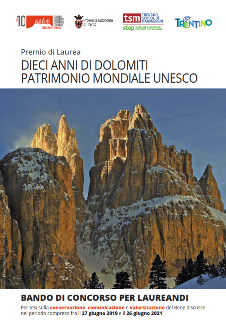 Premio di Tesi - 10 Anni di Dolomiti Patrimonio Mondiale Unesco - Bando Laureandi